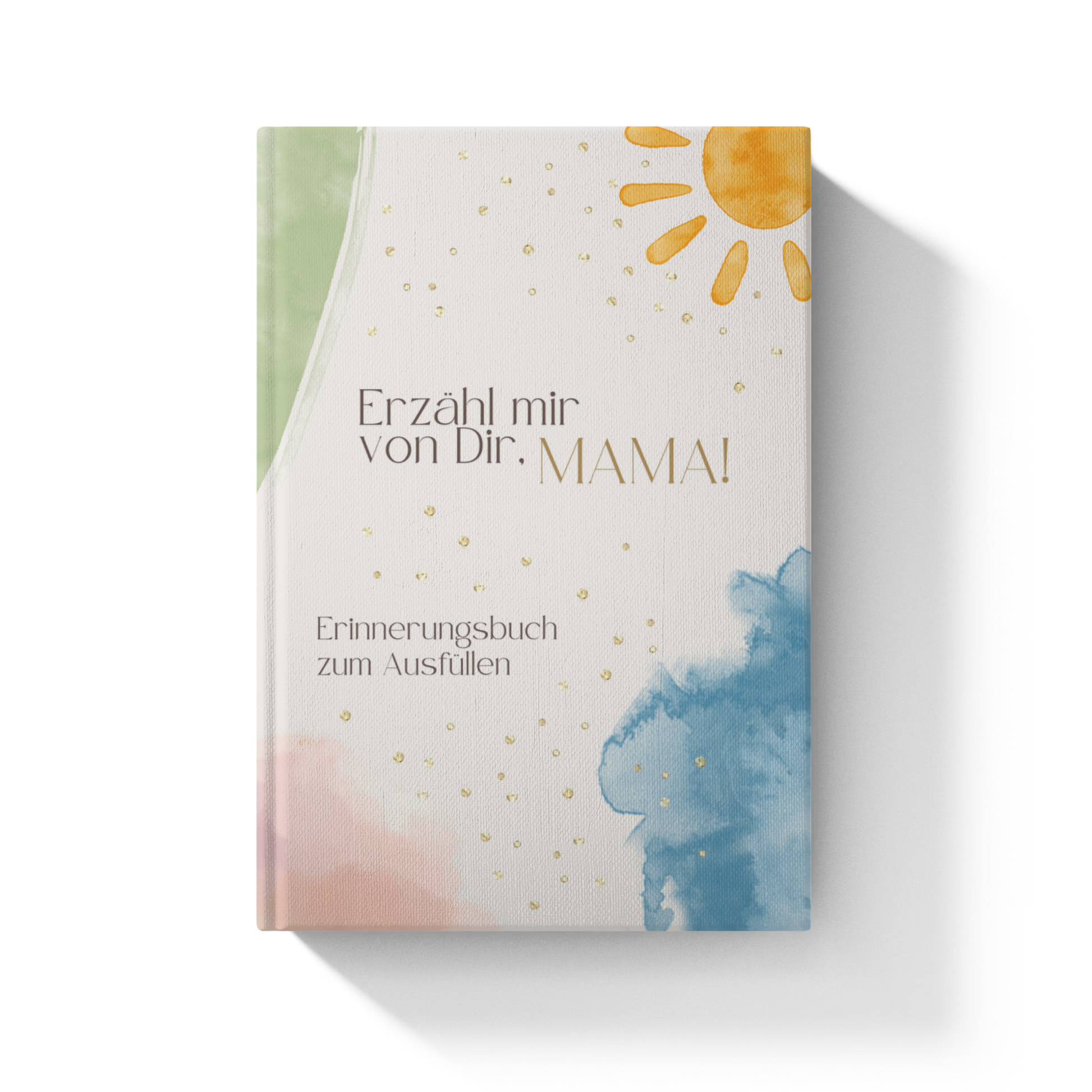MAMA memory book with soft watercolor design, sun illustration, for capturing honest stories and lasting memories.