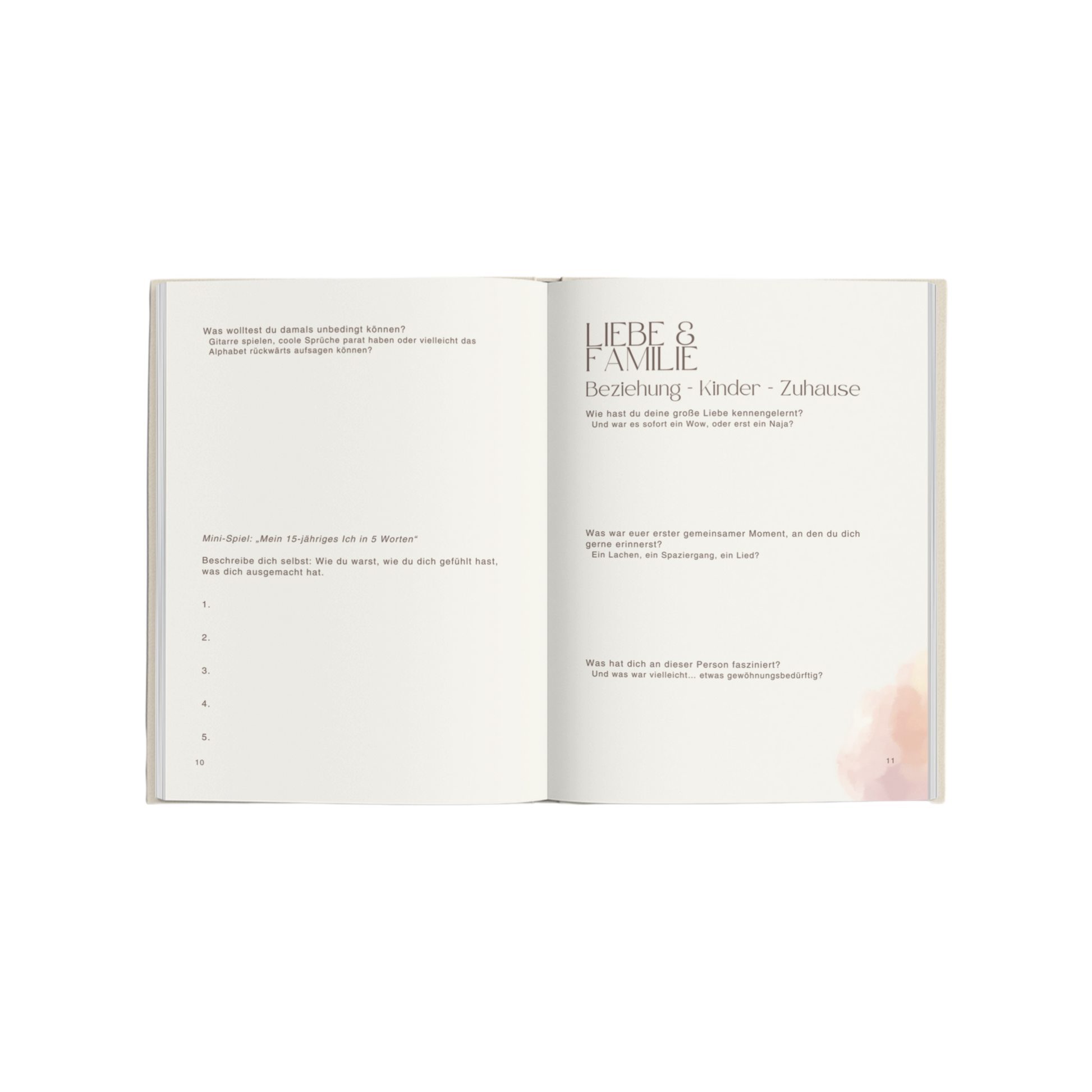 MAMA memory book open to pages with questions for heartfelt conversations and lasting family memories.